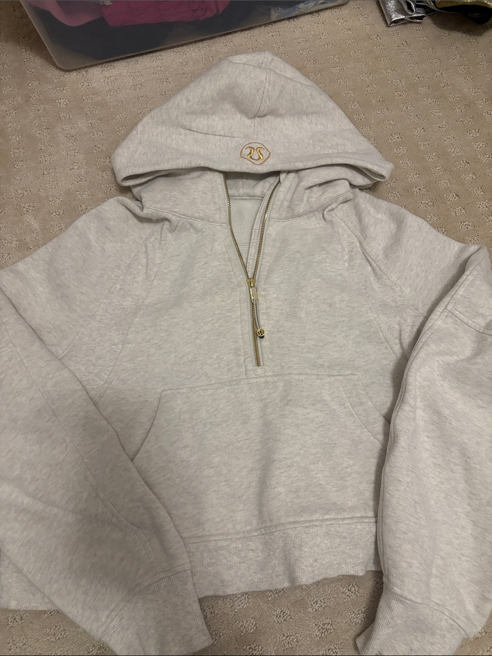 lululemon athletica Light Gray Half-Zip Hoodie with Gold Trim
